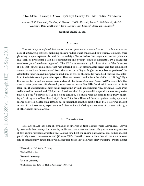 (PDF) The Allen Telescope Array Fly's Eye Survey for Fast Radio Transients