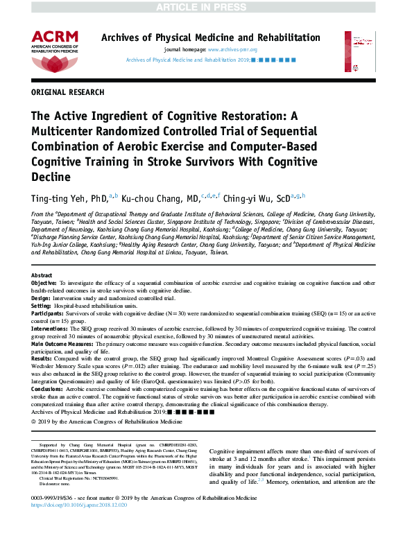 (PDF) The Active Ingredient of Cognitive Restoration: A Multicenter ...