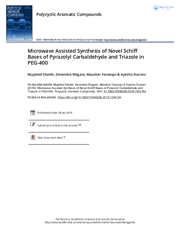 (PDF) Microwave Assisted Synthesis of Novel Schiff Bases of Pyrazolyl ...