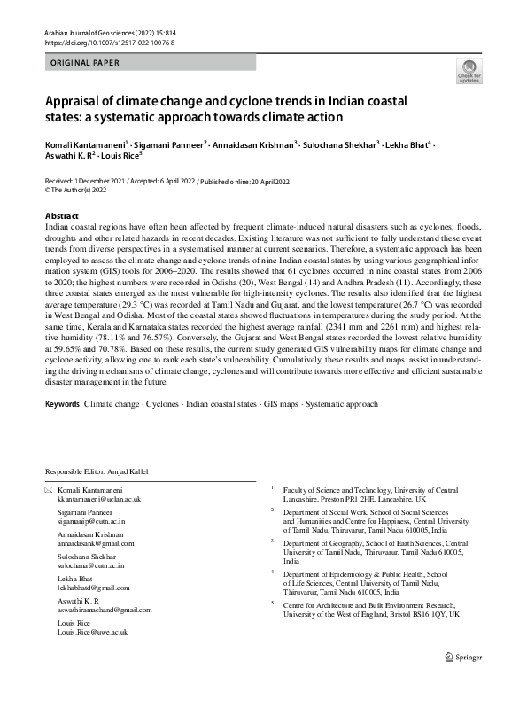 (PDF) Appraisal of climate change and cyclone trends in Indian coastal ...