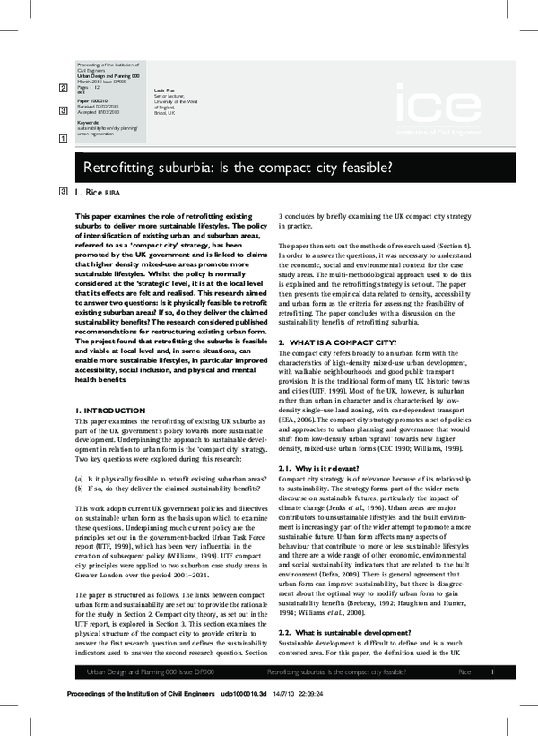(PDF) Retrofitting suburbia: is the compact city feasible?