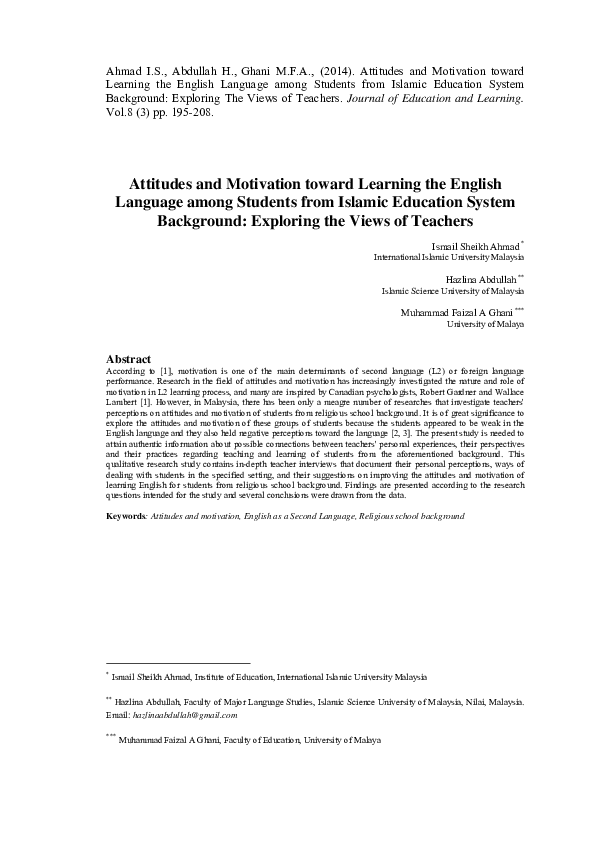 (PDF) Attitudes and Motivation toward Learning the English Language ...