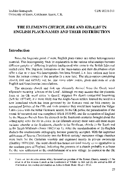 (PDF) The elements Church, Kirk and Kir(k)by in English place-names and ...
