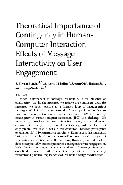 (PDF) Theoretical Importance of Contingency in Human-Computer Interaction