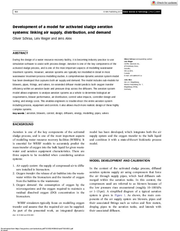 (PDF) Development of a model for activated sludge aeration systems ...