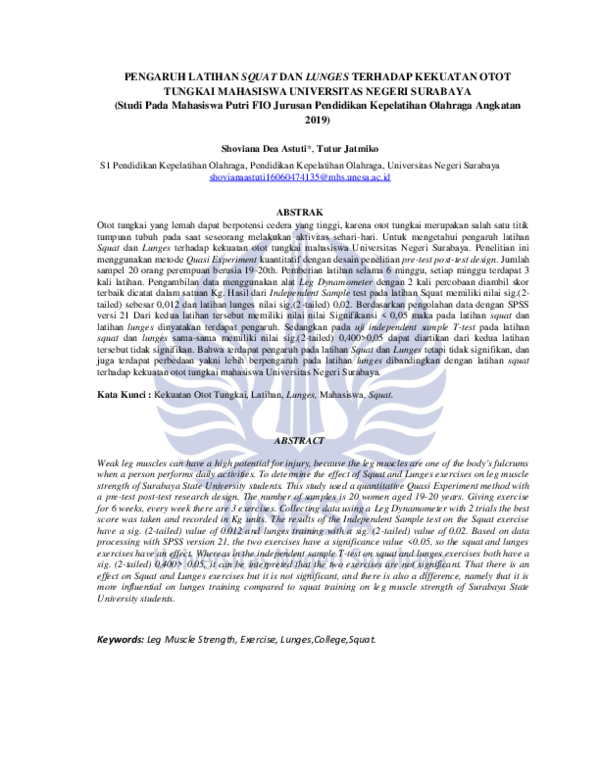 Pdf Pengaruh Latihan Squat Dan Lunges Terhadap Kekuatan Otot Tungkai