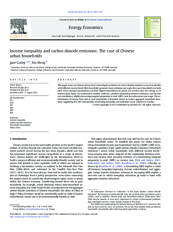 (PDF) Income inequality and carbon dioxide emissions: The case of ...