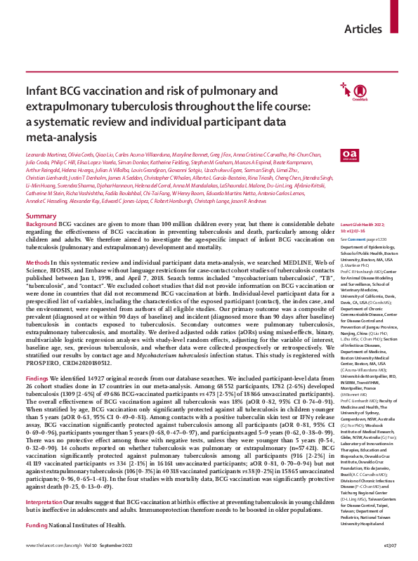 (PDF) Infant BCG vaccination and risk of pulmonary and extrapulmonary ...