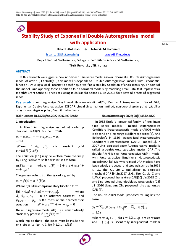 (PDF) Stability Study of Exponential Double Autoregressive model with ...