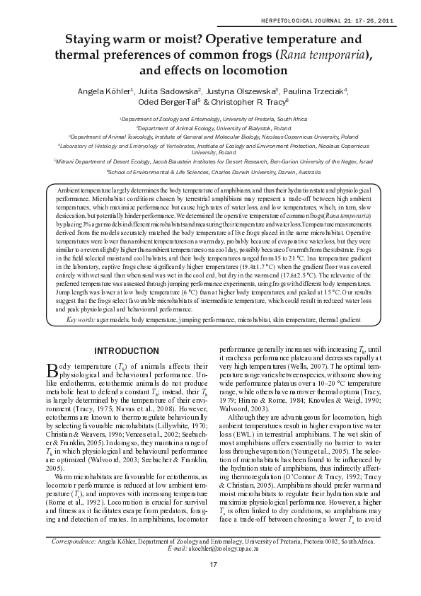 (PDF) Staying warm or moist? Operative temperature and thermal ...