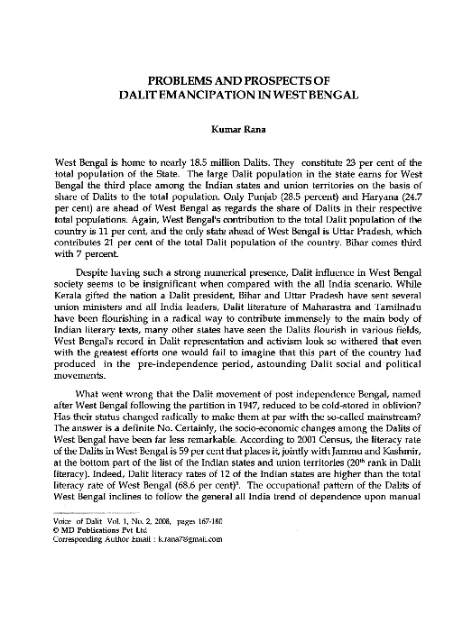 (PDF) Problems and Prospects of Dalit emancipation in west bengal