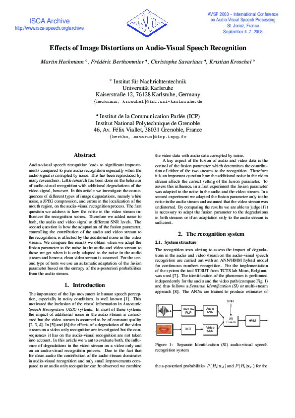 (PDF) Effects of image distortions on audio-visual speech recognition