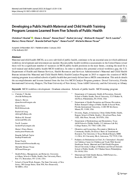 (PDF) Developing a Public Health Maternal and Child Health Training ...