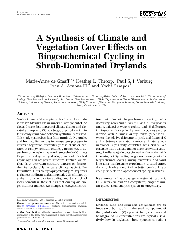 (PDF) A Synthesis of Climate and Vegetation Cover Effects on ...