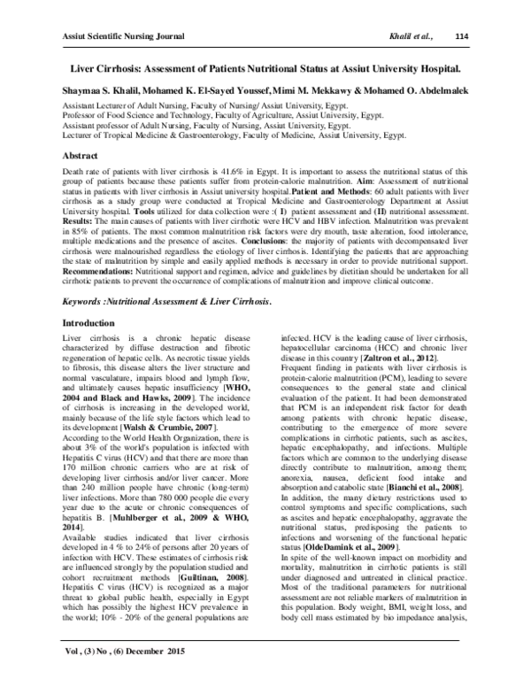 (PDF) Liver Cirrhosis: Assessment of Patients Nutritional Status at ...