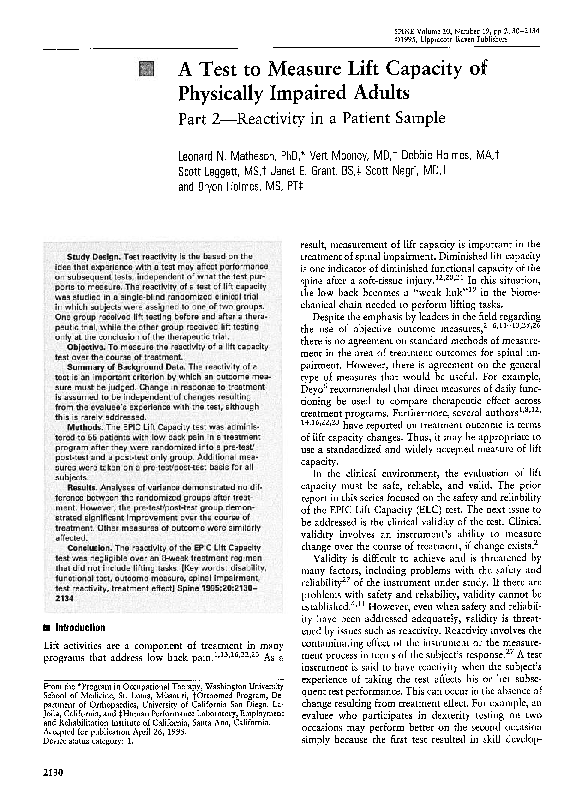 (PDF) A Test to Measure Lift Capacity of Physically Impaired Adults ...