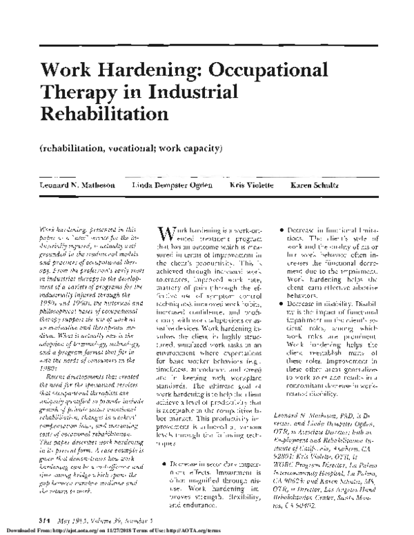 (PDF) Work Hardening: Occupational Therapy in Industrial Rehabilitation