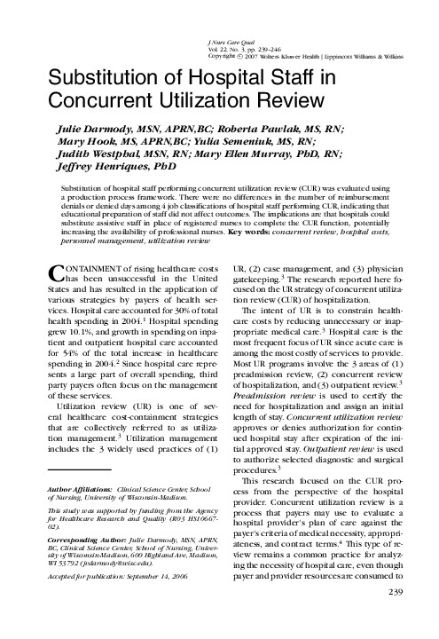 (PDF) Substitution of Hospital Staff in Concurrent Utilization Review