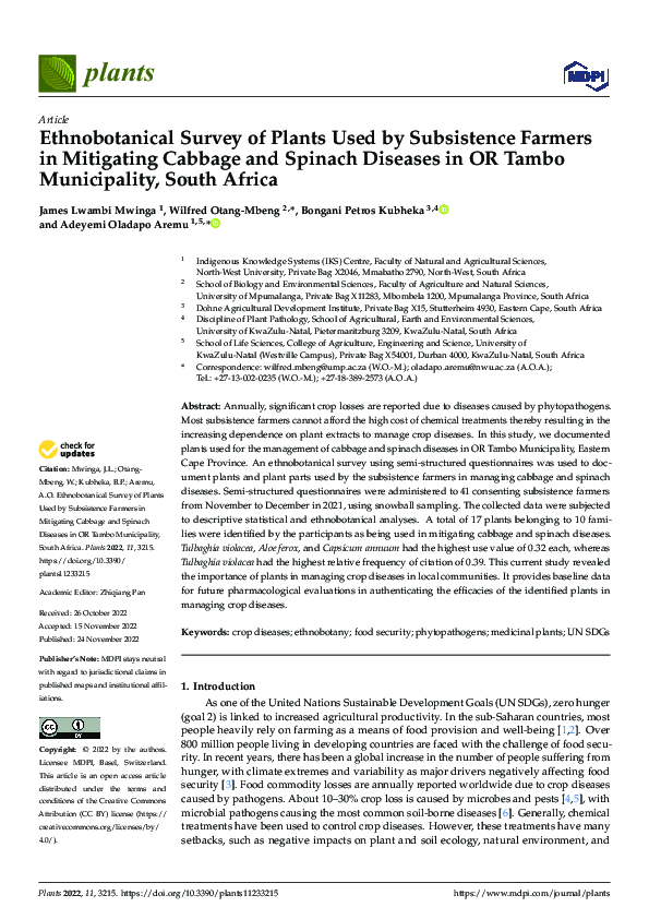 (PDF) Ethnobotanical Survey of Plants Used by Subsistence Farmers in ...
