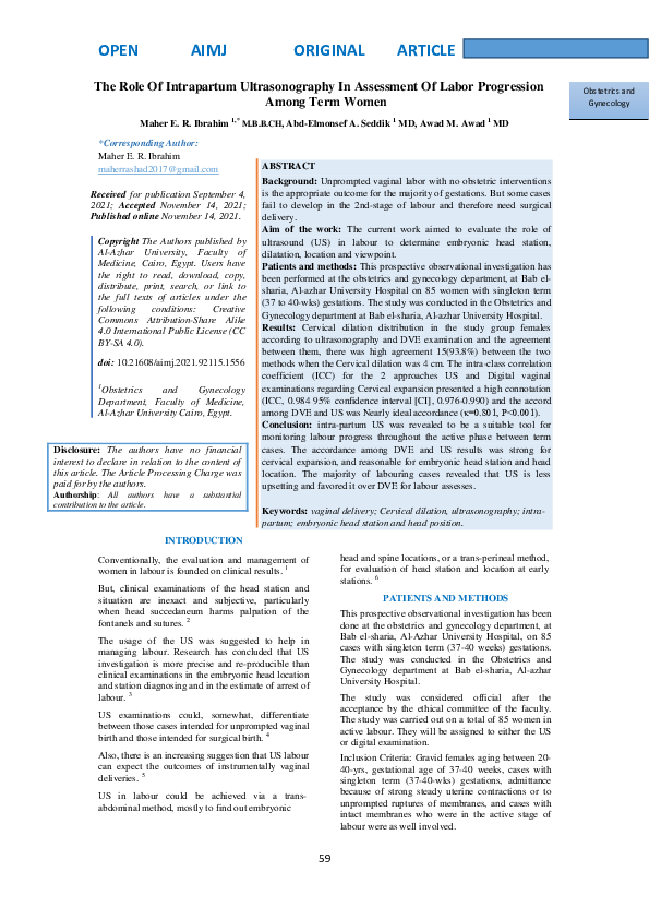 (PDF) The role of intrapartum ultrasonography in assessment of labor ...