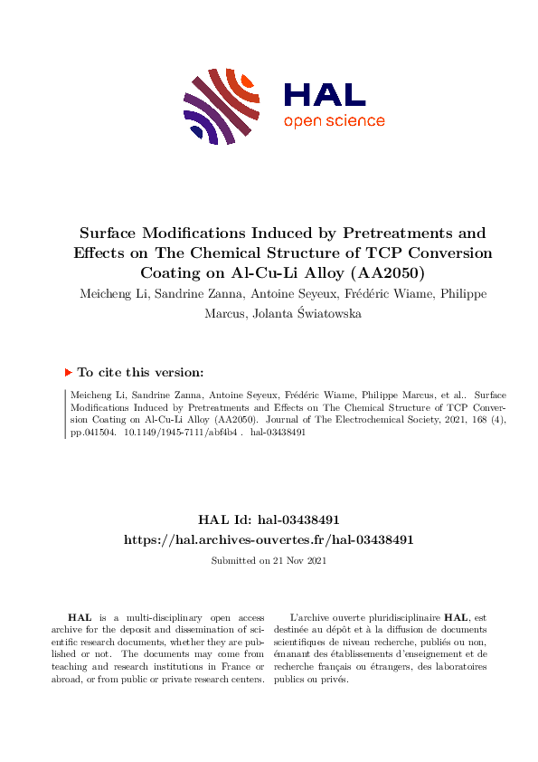 (PDF) Surface Modifications Induced by Pretreatments and Effects on The ...
