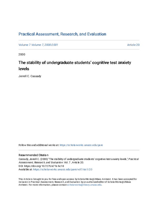 (PDF) The stability of undergraduate students' cognitive test anxiety ...