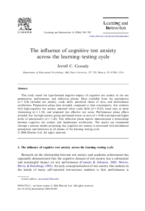 (PDF) The influence of cognitive test anxiety across the learning ...
