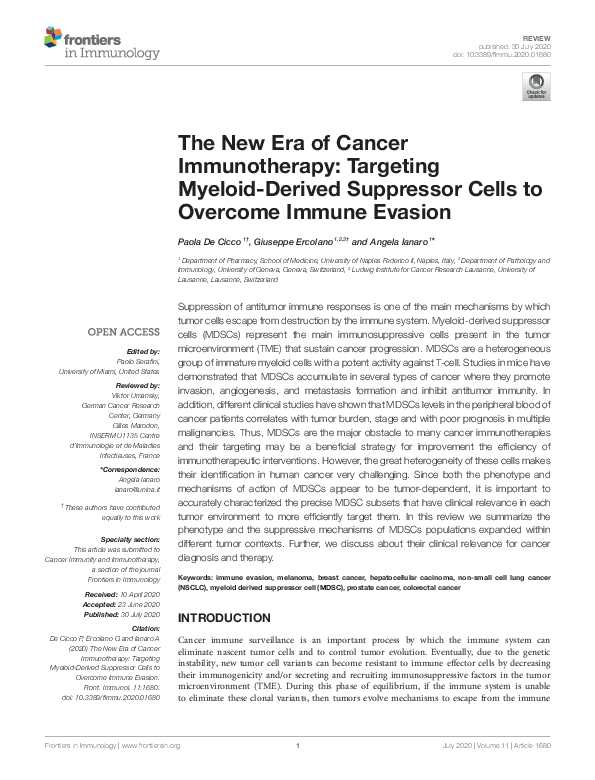 (PDF) The New Era of Cancer Immunotherapy: Targeting Myeloid-Derived ...