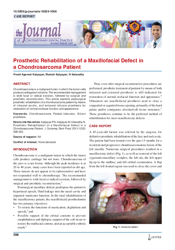(PDF) Prosthetic Rehabilitation of a Maxillofacial Defect in a ...