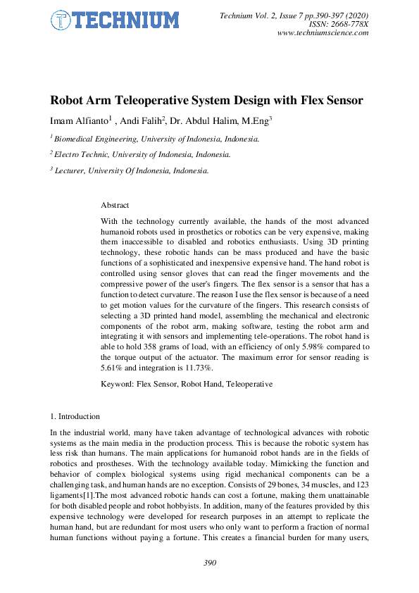 (PDF) Robot Arm Teleoperative System Design with Flex Sensor