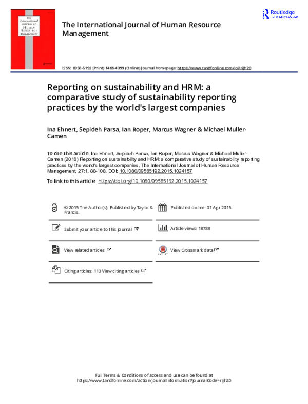 (PDF) Reporting on sustainability and HRM: a comparative study of ...