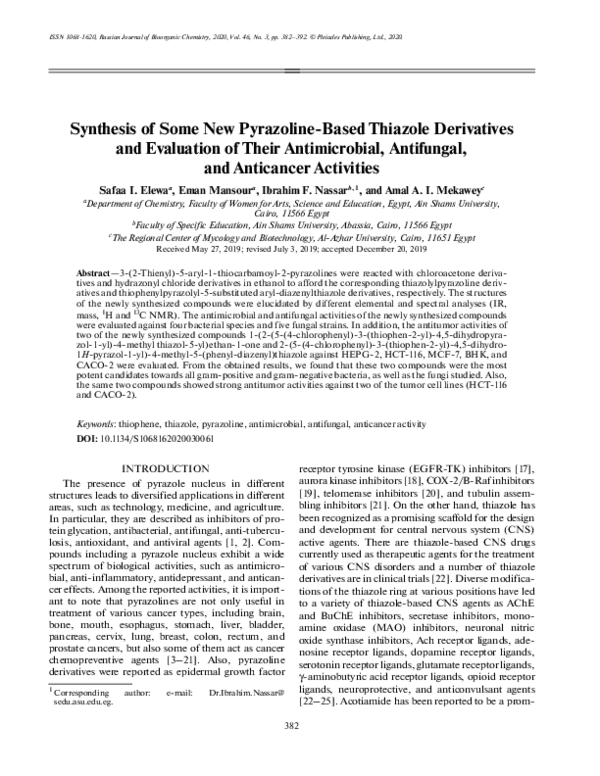 (PDF) Synthesis of Some New Pyrazoline-Based Thiazole Derivatives and ...