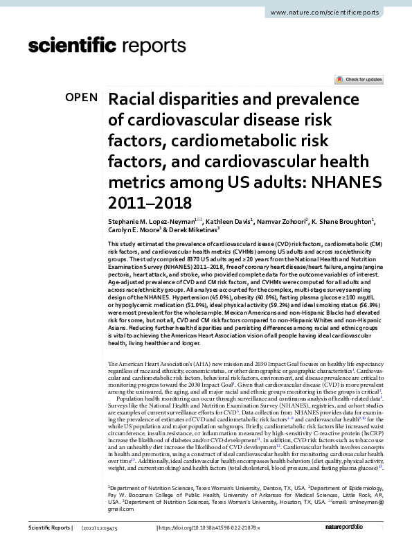 (PDF) Racial disparities and prevalence of cardiovascular disease risk ...
