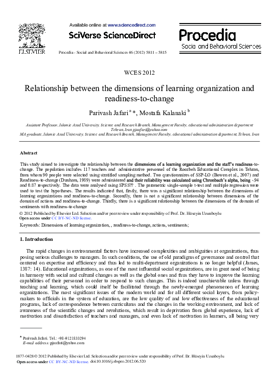(PDF) Relationship Between the Dimensions of Learning Organization and ...