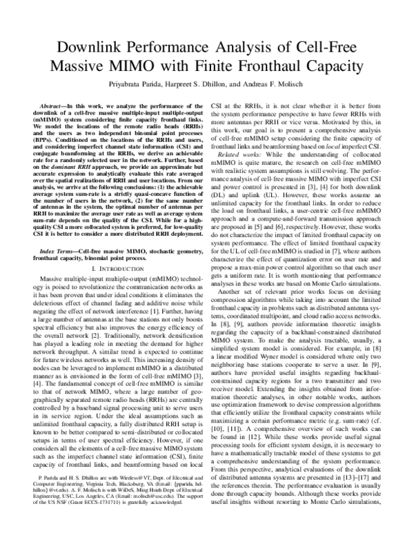 (PDF) Downlink Performance Analysis of Cell-Free Massive MIMO with ...