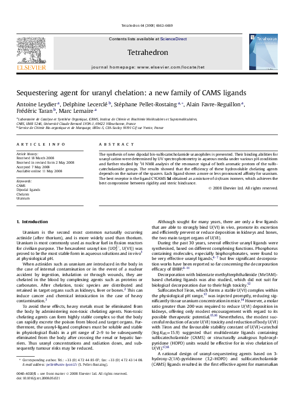 (PDF) Sequestering agent for uranyl chelation: a new family of CAMS ligands