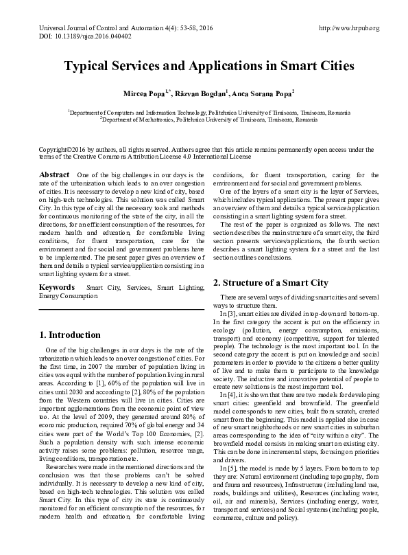 (PDF) Typical Services and Applications in Smart Cities | Răzvan Bogdan ...