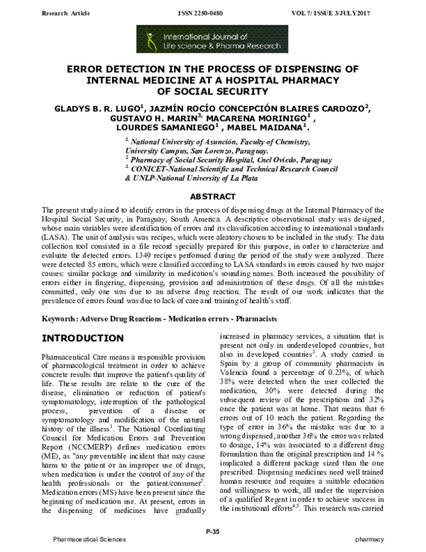 (PDF) Error Detection in the Process of Dispensing of Internal Medicine ...