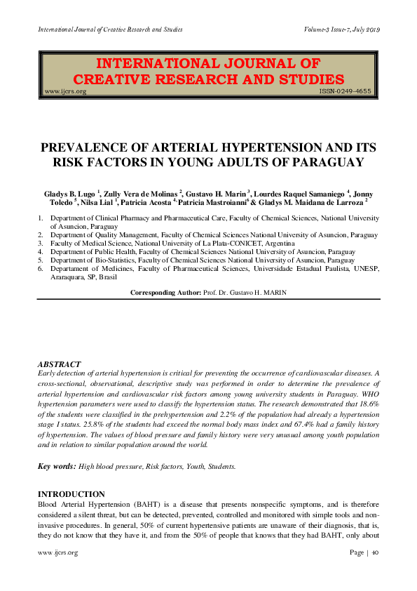 (PDF) Prevalence of arterial hypertension and its risk factors in young ...