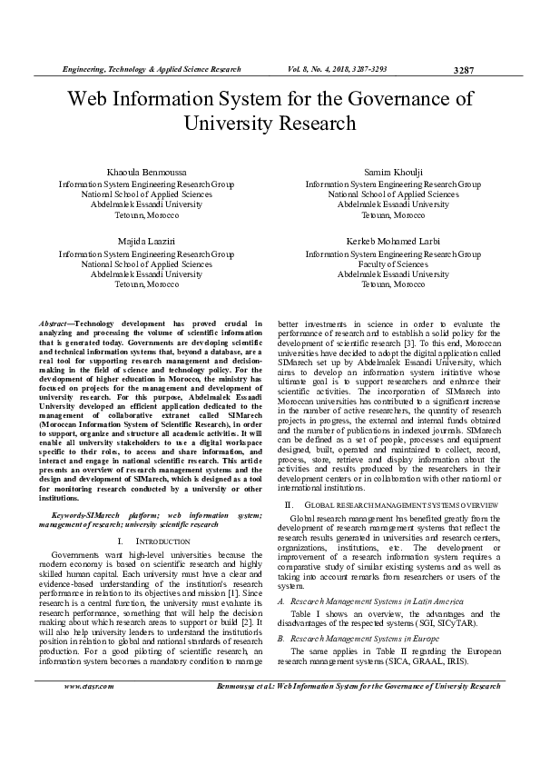 (PDF) Web Information System for the Governance of University Research