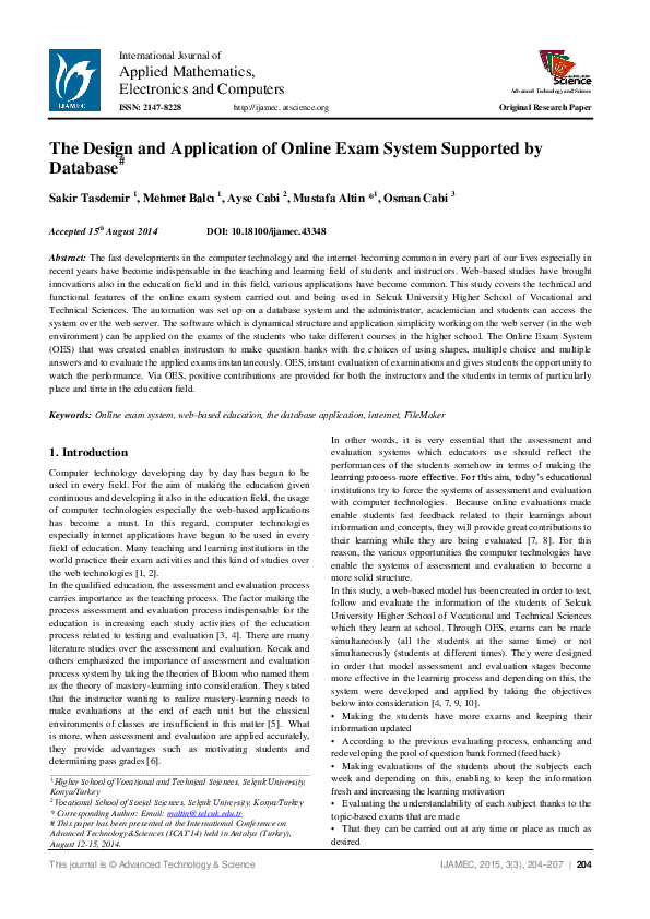 (PDF) The Design and Application of Online Exam System Supported by ...