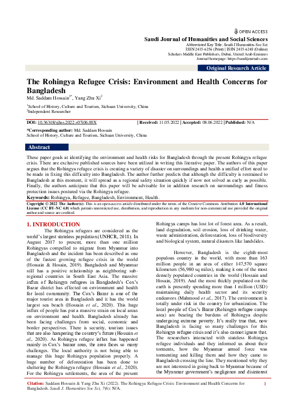 (PDF) The Rohingya Refugee Crisis: Environment and Health Concerns for ...