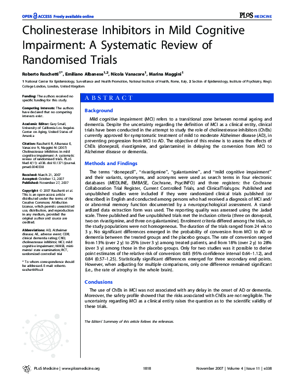 (PDF) Cholinesterase Inhibitors in Mild Cognitive Impairment: A ...