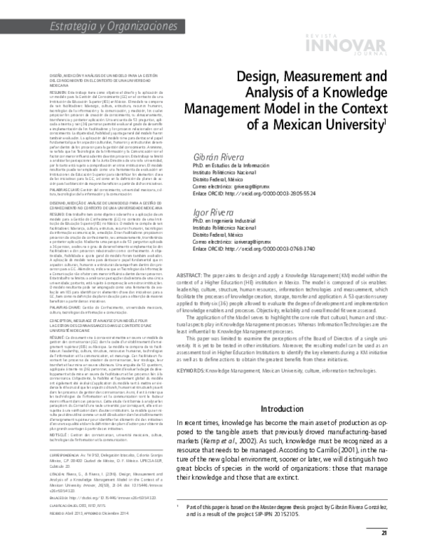 (PDF) Design, measurement and analysis of a Knowledge Management model ...