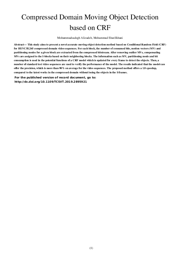 (PDF) Compressed Domain Moving Object Detection based on CRF