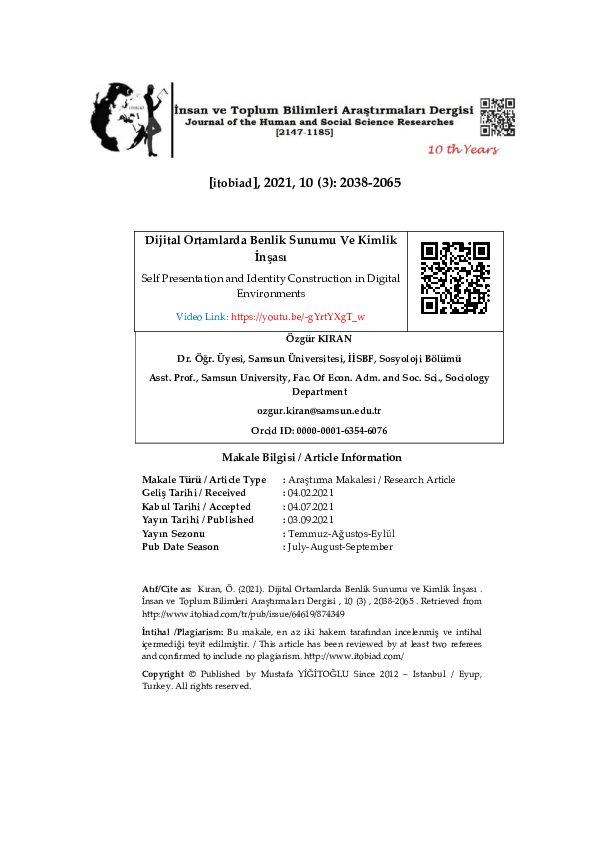 PDF Dönüşen Kimlikler Ve Sosyal Medyada Ben in Sunumu Sosyal  