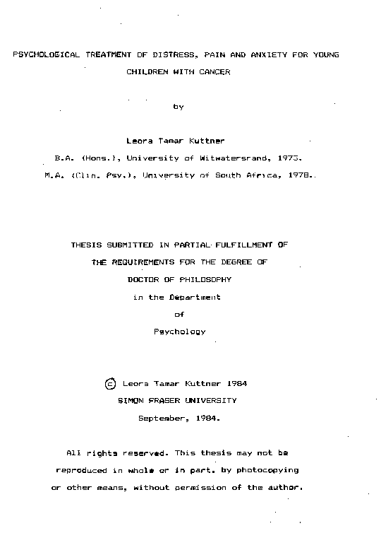(PDF) Psychological Treatment of Distress, Pain, and Anxiety for Young ...
