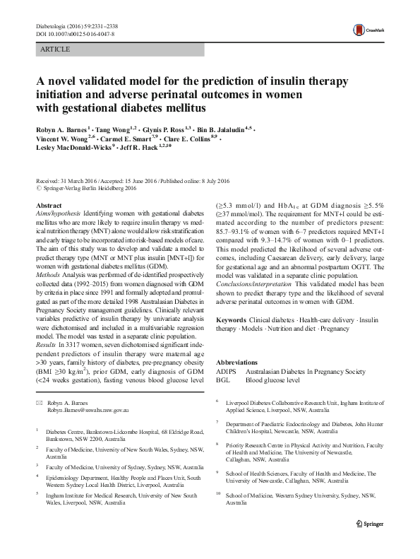 (PDF) A novel validated model for the prediction of insulin therapy ...