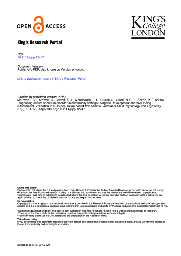 (PDF) Diagnosing autism spectrum disorder in community settings using ...