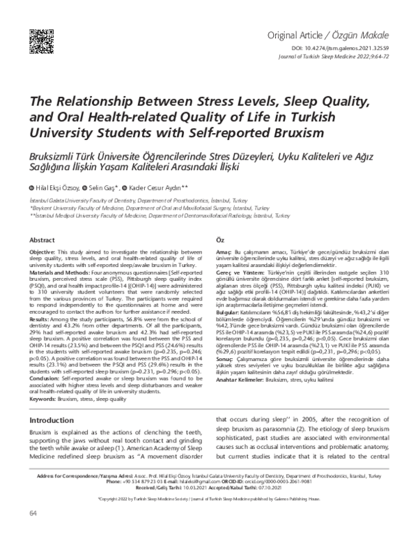 (PDF) The Relationship Between Stress Levels, Sleep Quality, and Oral ...
